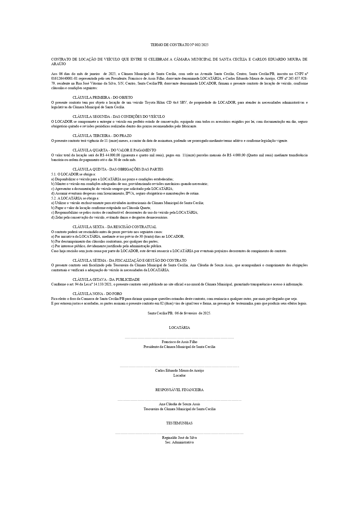 LOCAÇÃO DE VEÍCULO