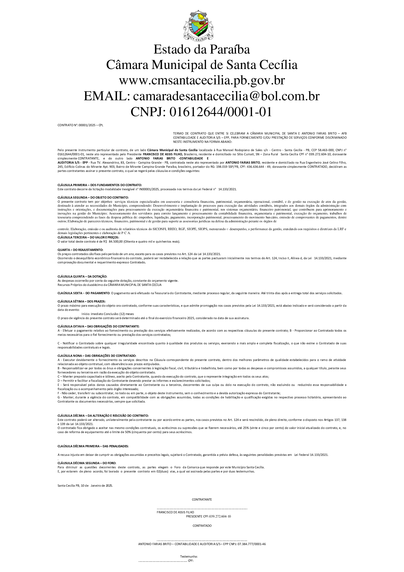 CONTRATO DE ASSESSORIA CONTÁBEIS 2025