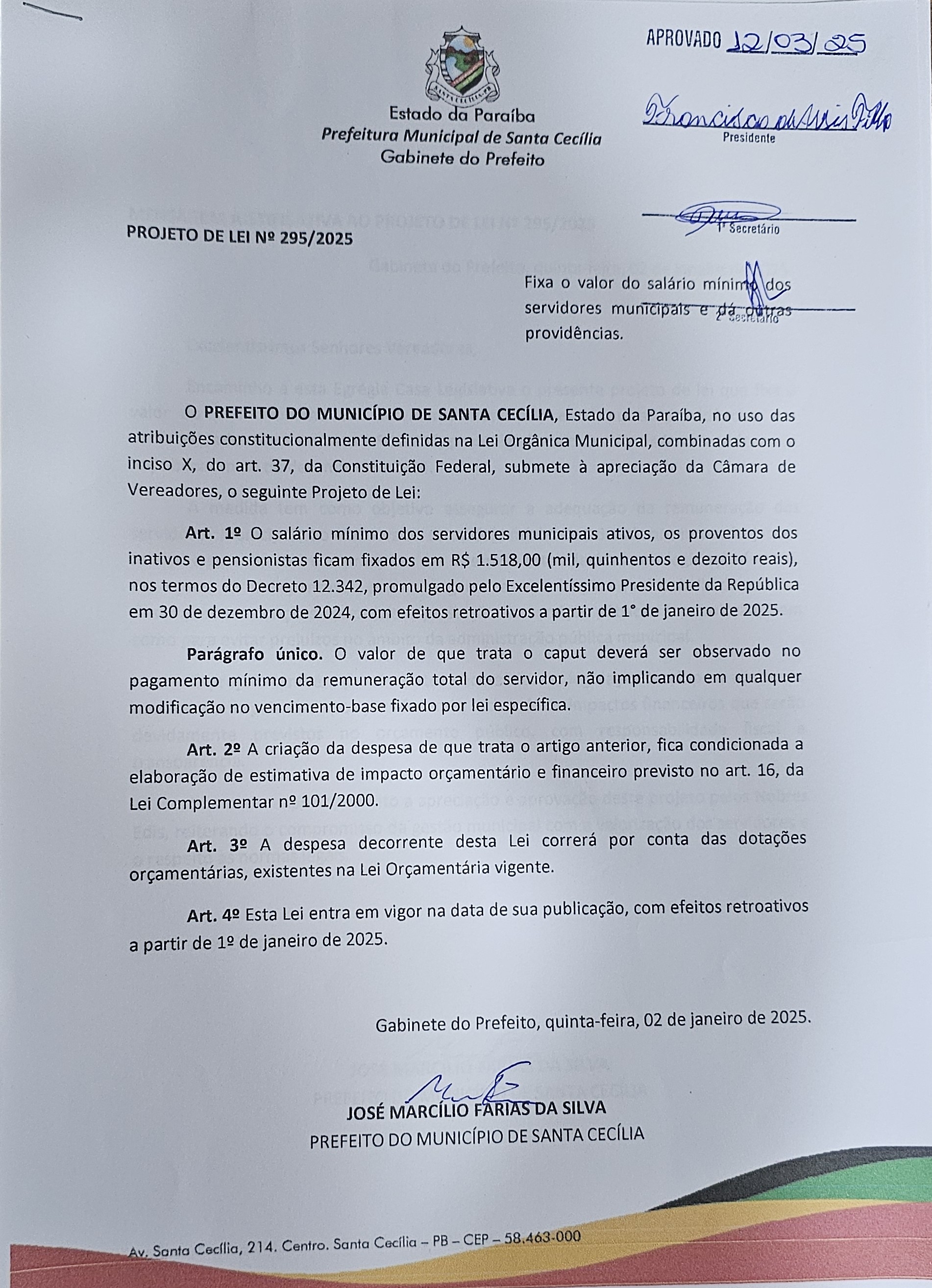 Projeto de Lei nº295/2025