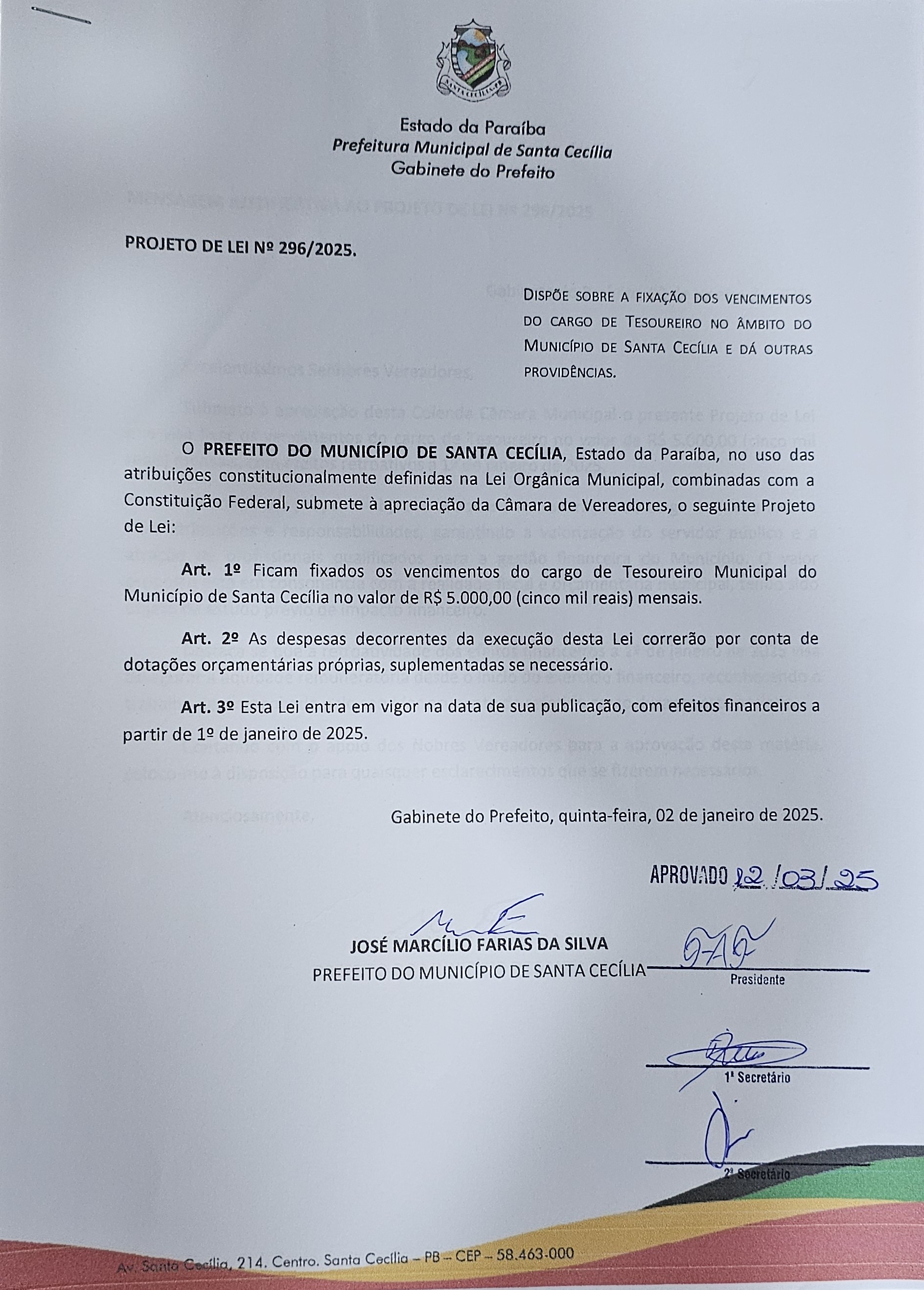 Projeto de Lei nº 296/2025