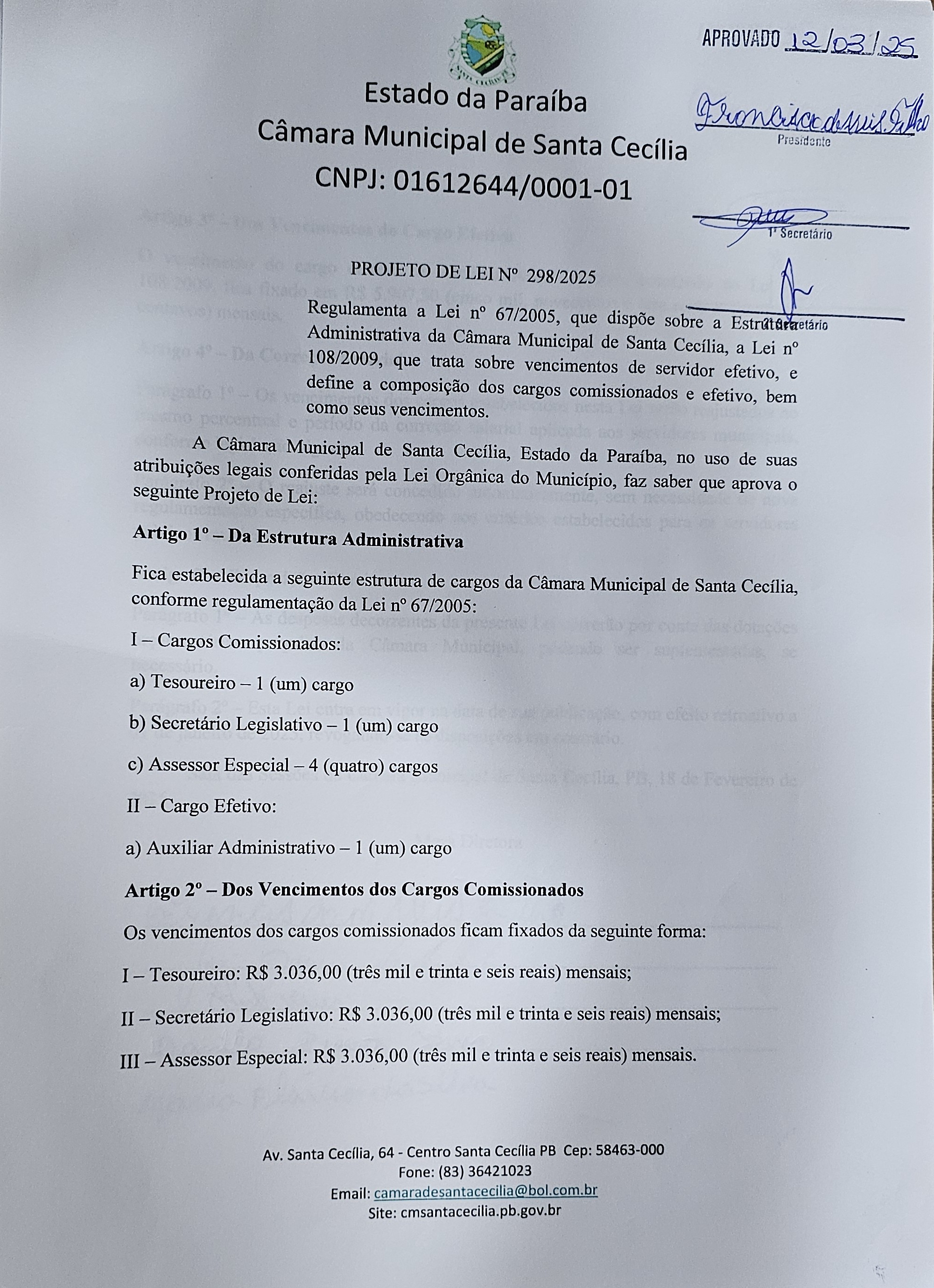 Projeto de Lei nº 298/2025